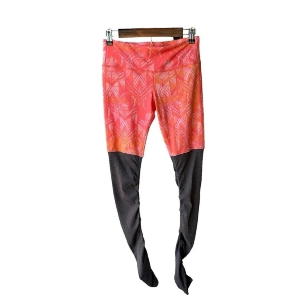 Alo Yoga Leggings Pants Goddess Geometric Print Coral Orange Ribbed Leg Sz Small